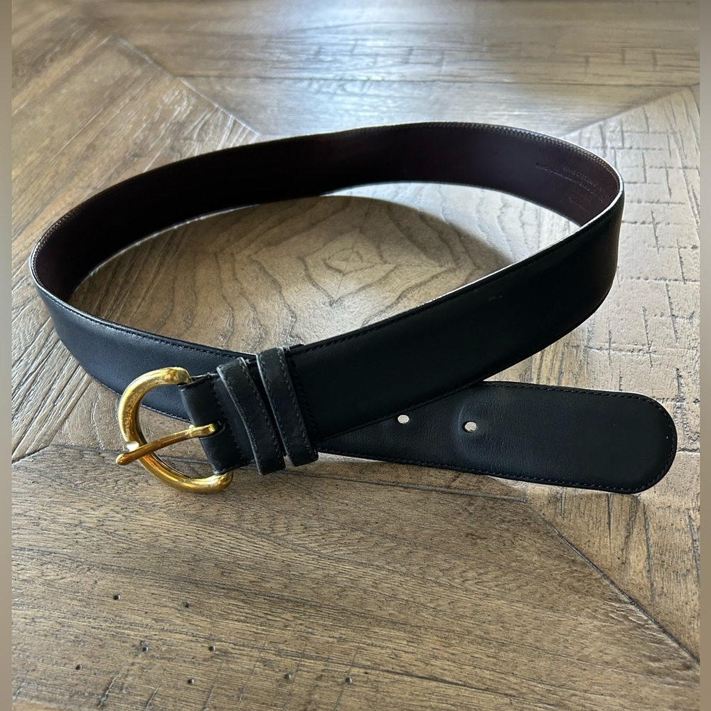 Coach Black Leather Belt with Gold-Tone Buckle